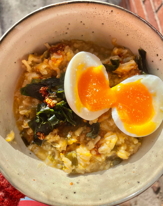 Oyster Mushroom Corn Congee with XO Sauce